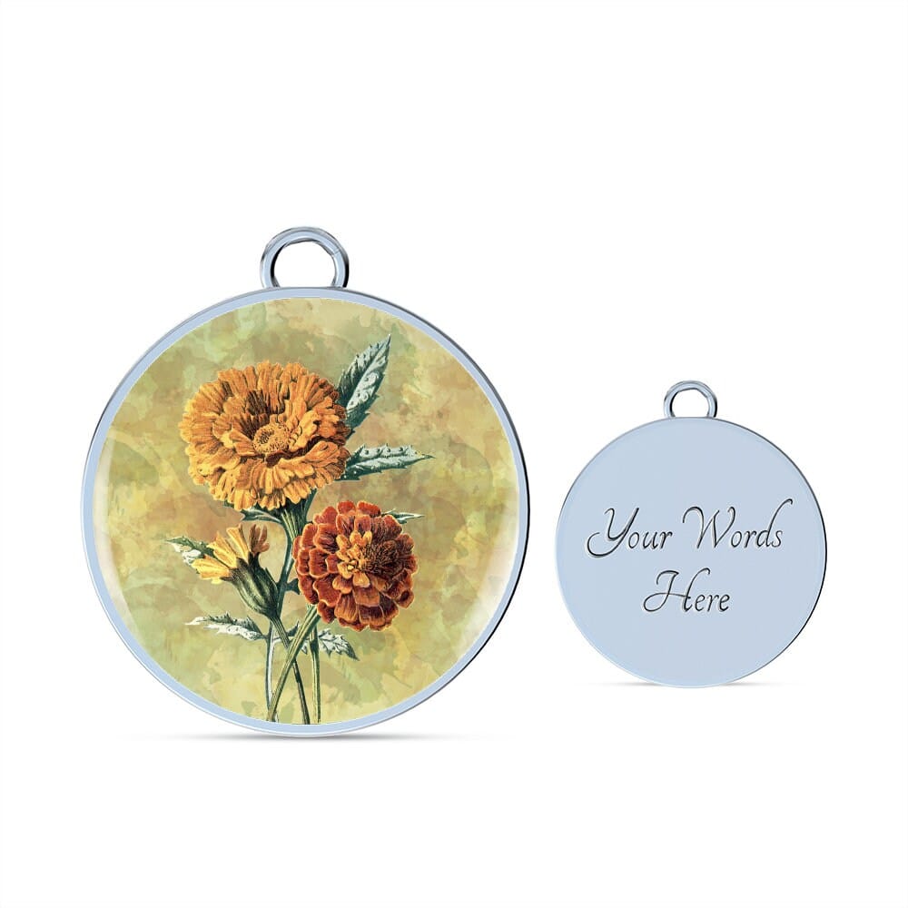 ShineOn Fulfillment Jewelry Personalized Marigold Vintage Art, Custom Pendant and Luxury Bracelet - Personalized Engraving Available, Gift Box Included, Free Shipping