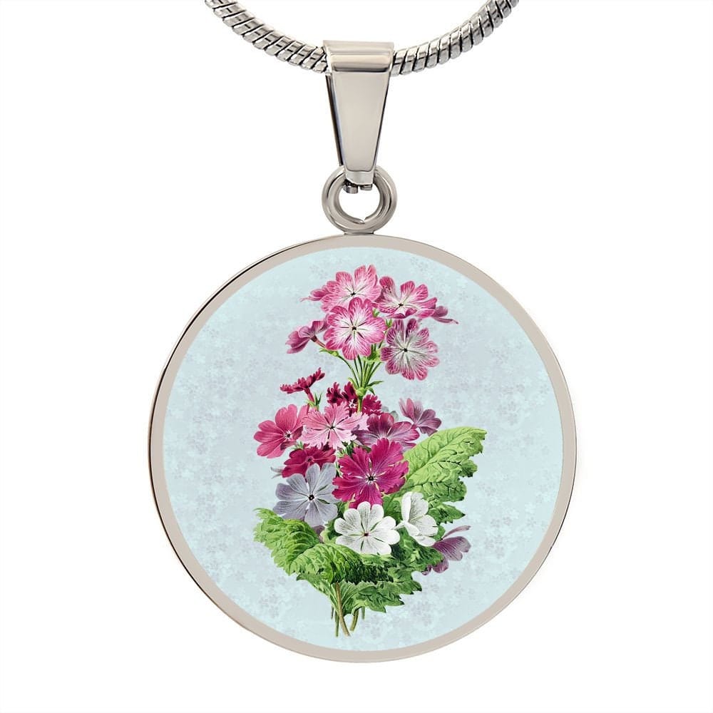 ShineOn Fulfillment Jewelry Personalized Primrose Flower Art, Custom Pendant with Luxury Necklace - Personalized Engraving Available, Gift Box Included, Free Shipping