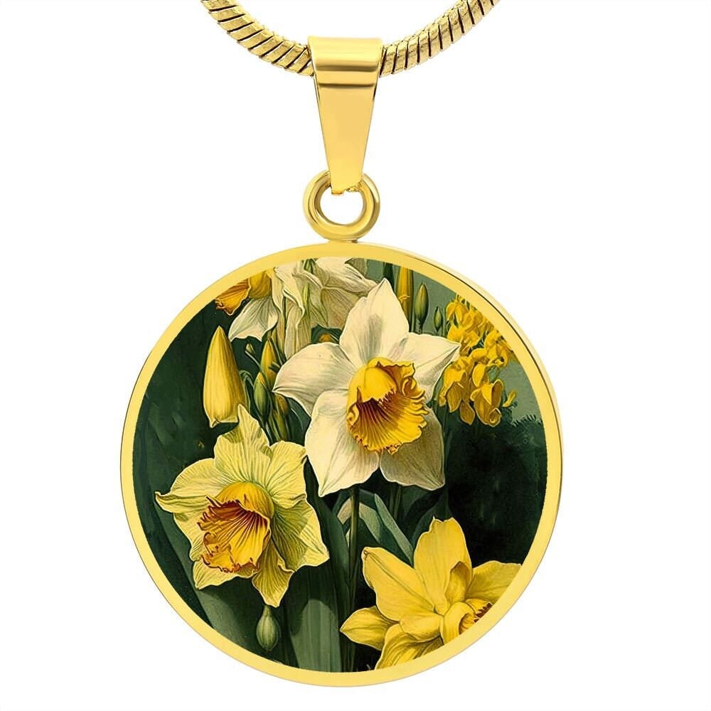 ShineOn Fulfillment Jewelry Personalized Daffodil Flower Art, Custom Pendant with Luxury Necklace - Personalized Engraving Available, Gift Box Included, Free Shipping