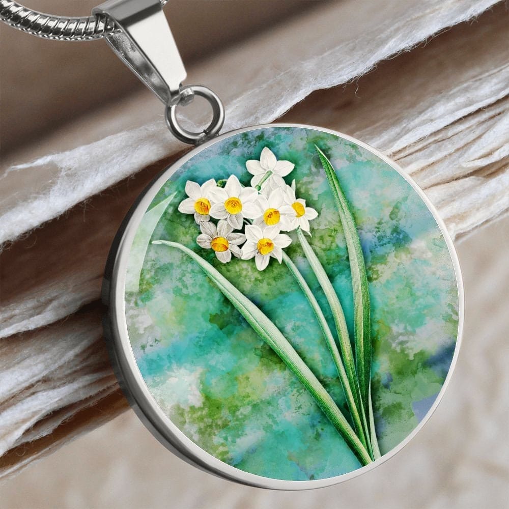 ShineOn Fulfillment Jewelry Personalized Narcissus Vintage Art, Custom Pendant & Luxury Necklace - Personalized Engraving Available, Gift Box Included, Free Shipping