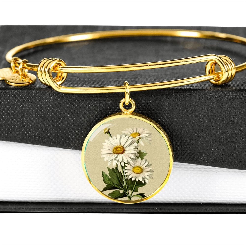 ShineOn Fulfillment Jewelry Personalized Daisy Flower Art, Custom Pendant with Luxury Bangle - Personalized Engraving Available, Gift Box Included, Free Shipping