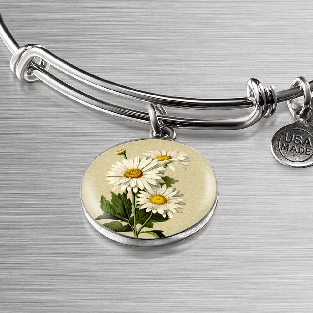 ShineOn Fulfillment Jewelry Personalized Daisy Flower Art, Custom Pendant with Luxury Bangle - Personalized Engraving Available, Gift Box Included, Free Shipping