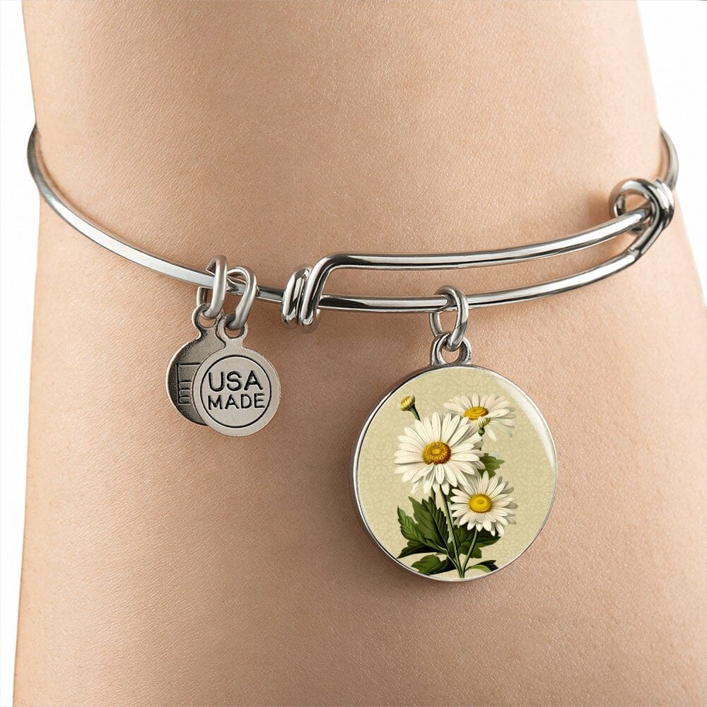 ShineOn Fulfillment Jewelry Personalized Daisy Flower Art, Custom Pendant with Luxury Bangle - Personalized Engraving Available, Gift Box Included, Free Shipping