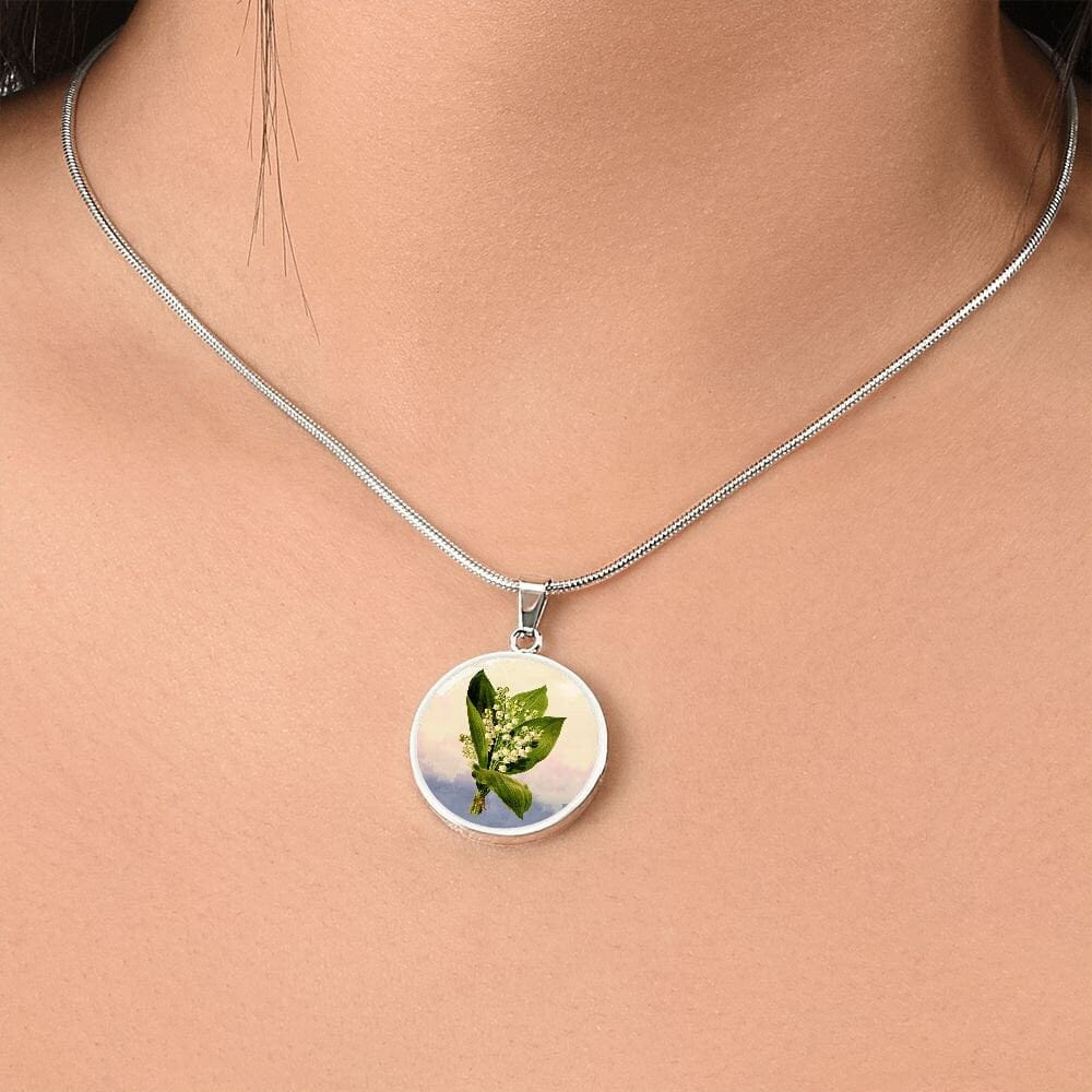 ShineOn Fulfillment Jewelry Personalized Lily of the Valley Art, Custom Pendant and Luxury Necklace - Personalized Engraving Available, Gift Box Included, Free Shipping