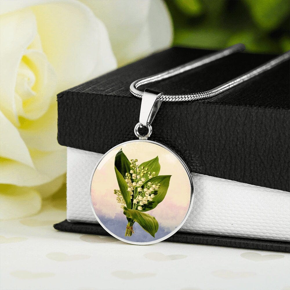 ShineOn Fulfillment Jewelry Personalized Lily of the Valley Art, Custom Pendant and Luxury Necklace - Personalized Engraving Available, Gift Box Included, Free Shipping