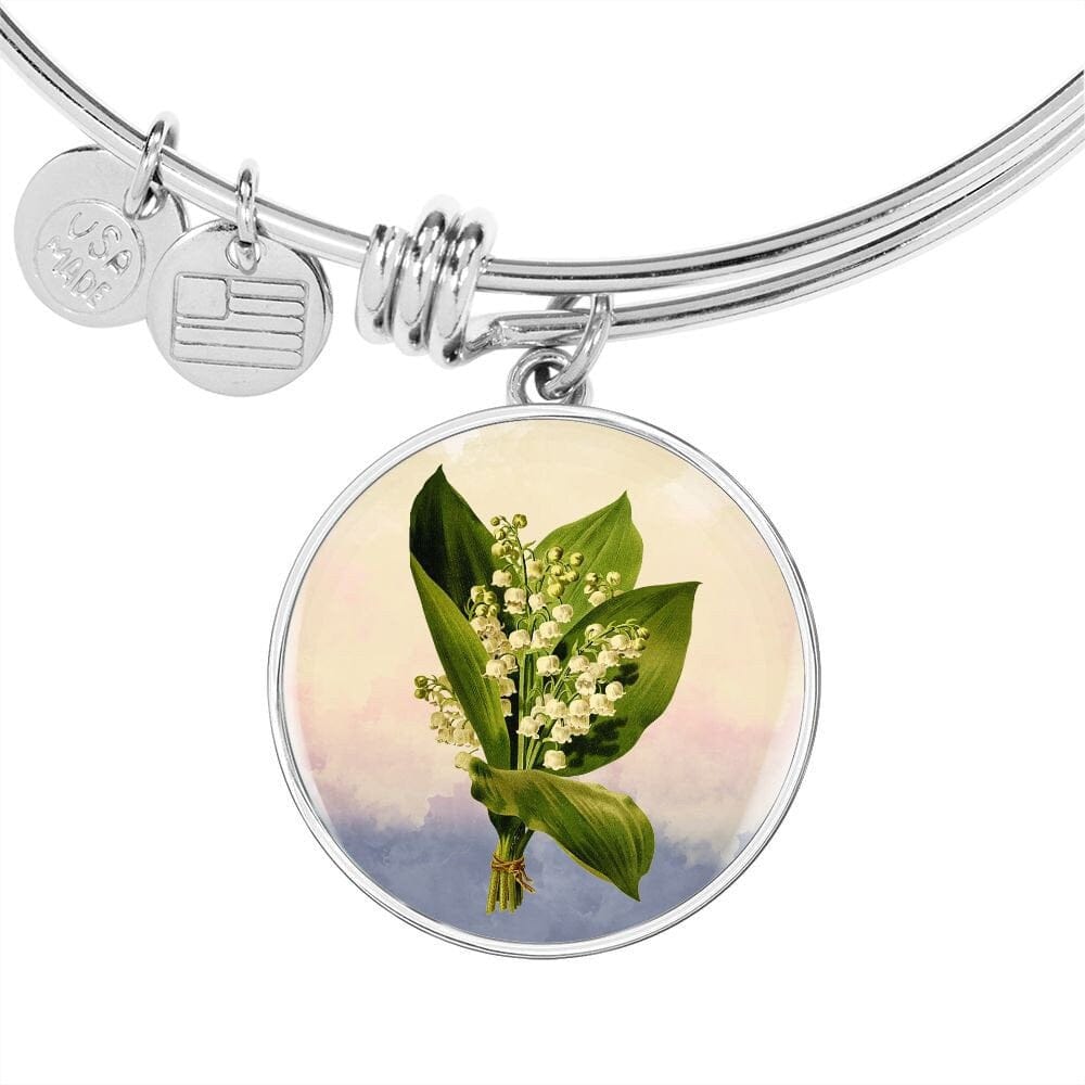 ShineOn Fulfillment Jewelry Personalized Lily of the Valley Art, Custom Pendant and Luxury Bangle - Personalized Engraving Available, Gift Box Included, Free Shipping