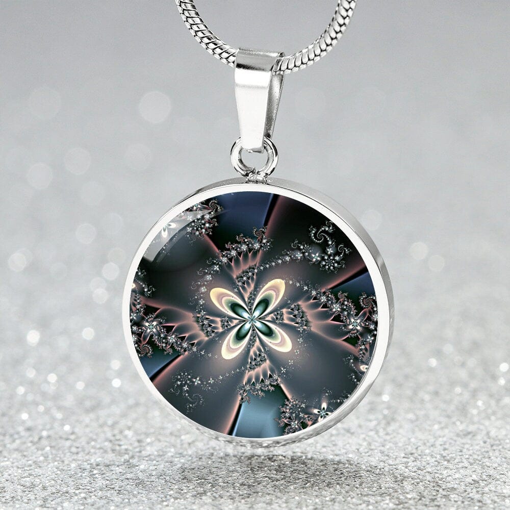 ShineOn Fulfillment Jewelry Personalized Flower Fractal Original Art, Custom Pendant with Luxury Necklace - Personalized Engraving Available, Gift Box Included