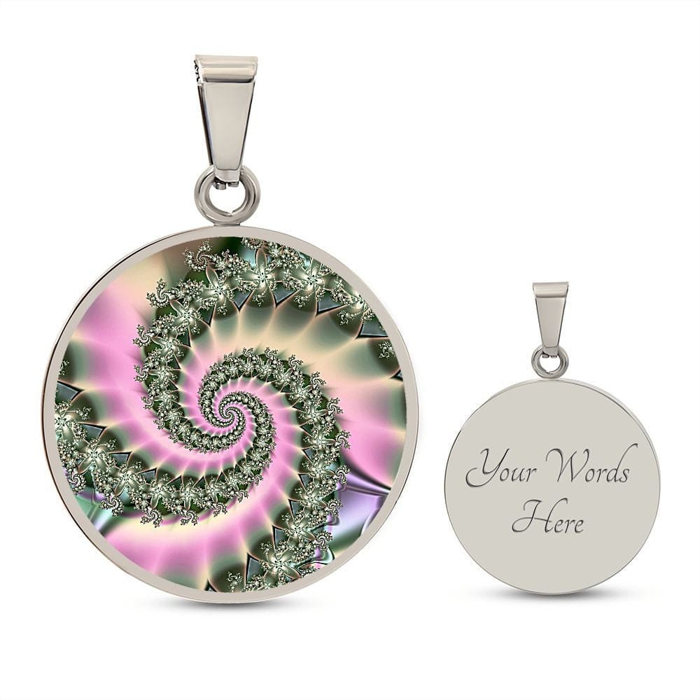 ShineOn Fulfillment Jewelry Personalized Spiral Flower Fractal Original Art, Custom Pendant with Luxury Necklace - Personalized Engraving Available, Gift Box Included