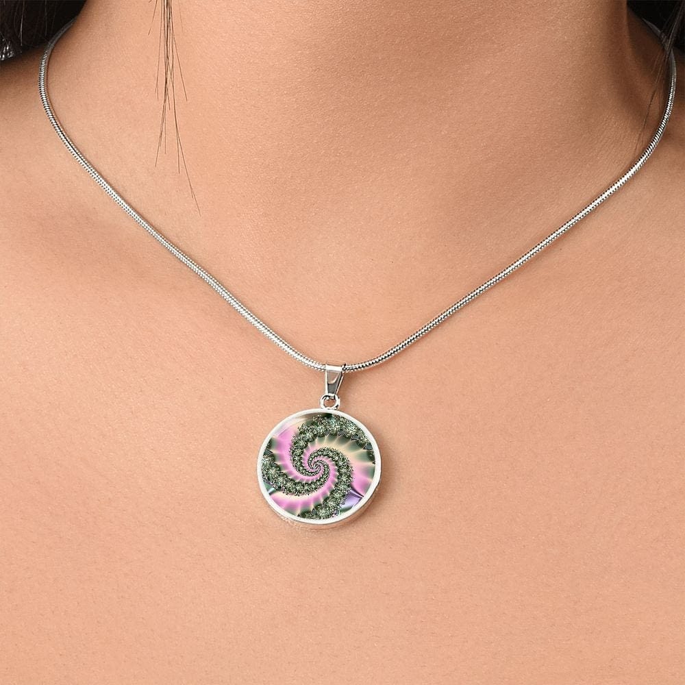 ShineOn Fulfillment Jewelry Personalized Spiral Flower Fractal Original Art, Custom Pendant with Luxury Necklace - Personalized Engraving Available, Gift Box Included