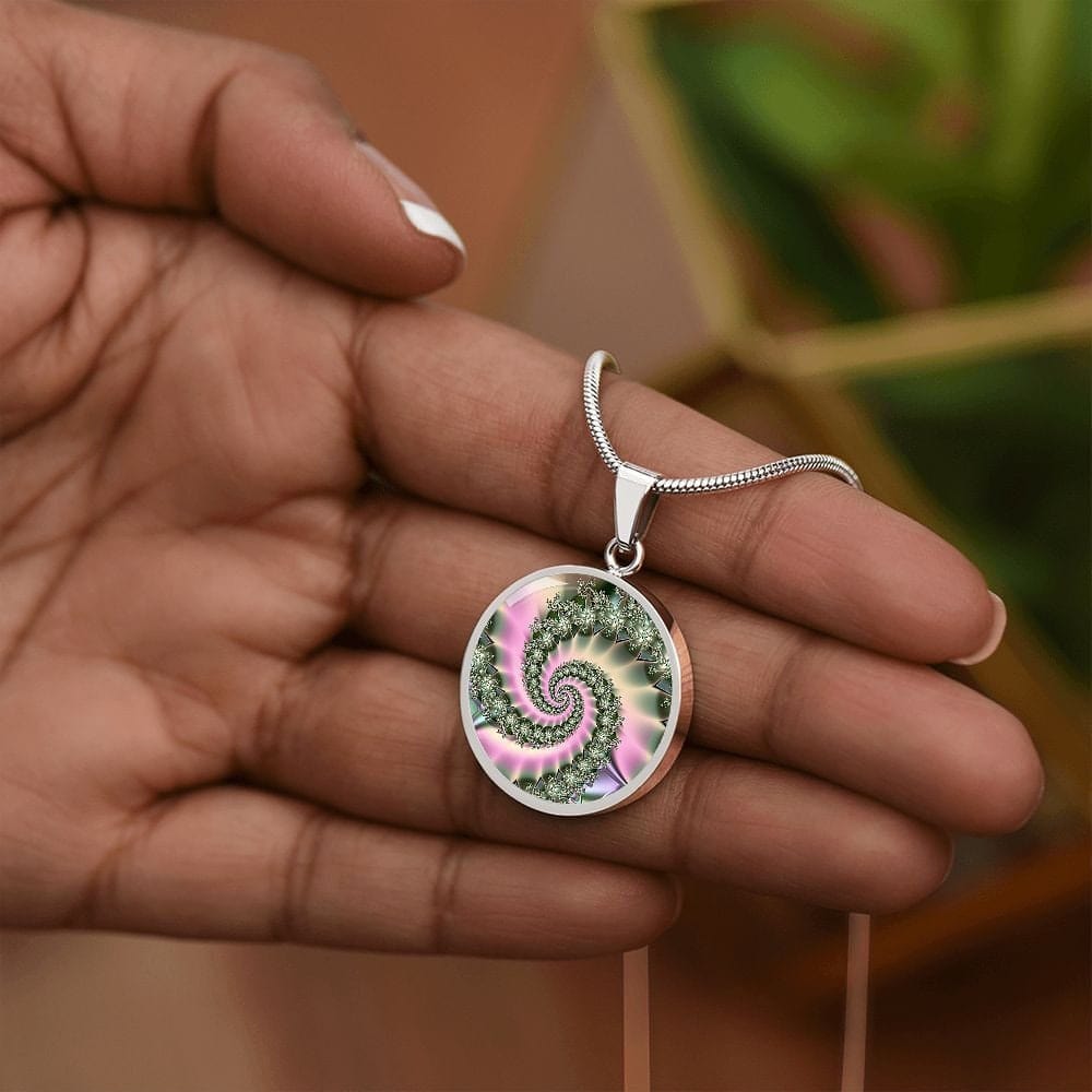 ShineOn Fulfillment Jewelry Personalized Spiral Flower Fractal Original Art, Custom Pendant with Luxury Necklace - Personalized Engraving Available, Gift Box Included