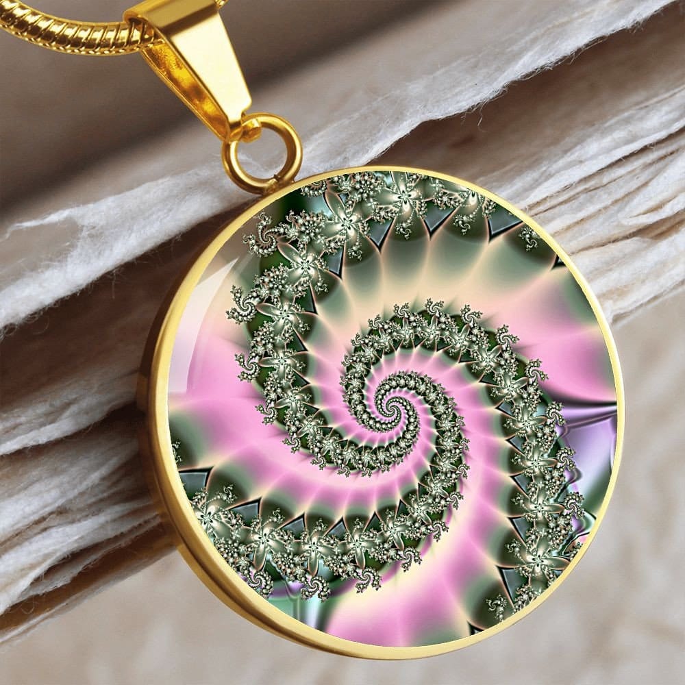 ShineOn Fulfillment Jewelry Personalized Spiral Flower Fractal Original Art, Custom Pendant with Luxury Necklace - Personalized Engraving Available, Gift Box Included