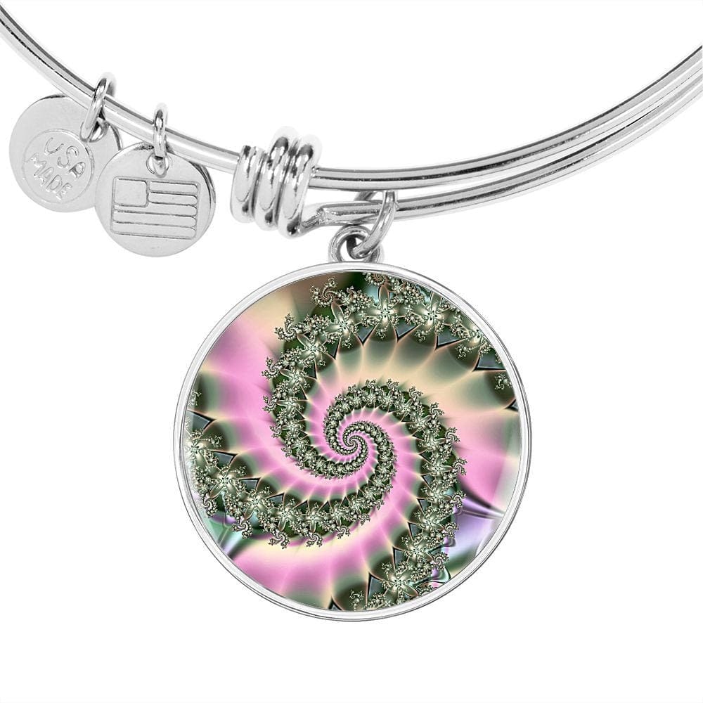 ShineOn Fulfillment Jewelry Personalized Spiral Flower Fractal Original Art, Custom Pendant with Luxury Bangle - Personalized Engraving Available, Gift Box Included