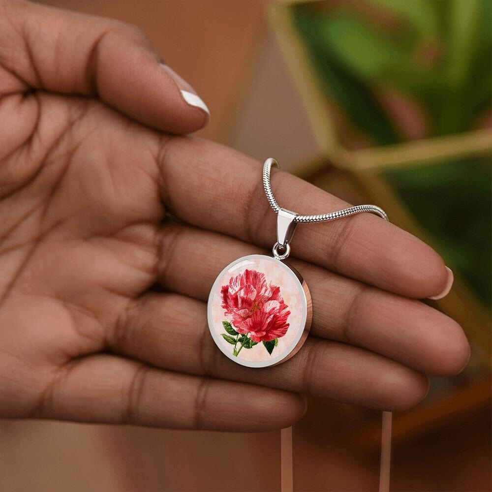 ShineOn Fulfillment Jewelry Personalized Rose Vintage Art, Custom Pendant and Luxury Necklace - Personalized Engraving Available, Gift Box Included, Free Shipping