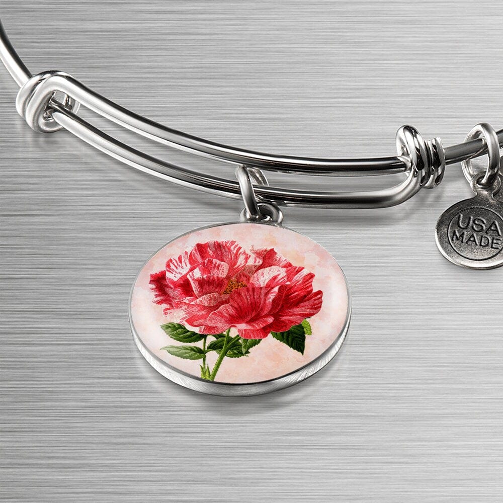 ShineOn Fulfillment Jewelry Personalized Rose Vintage Art, Custom Pendant and Luxury Bangle - Personalized Engraving Available, Gift Box Included, Free Shipping