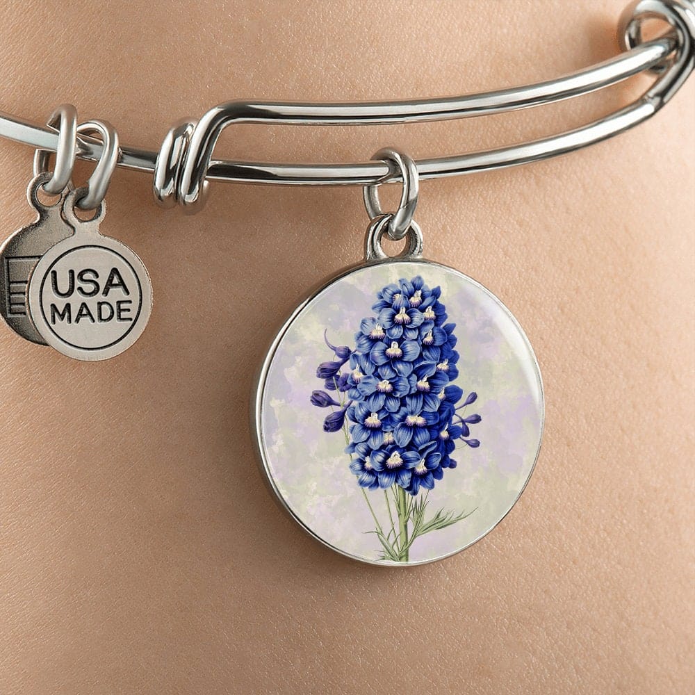 ShineOn Fulfillment Jewelry Personalized Larkspur Vintage Art, Custom Pendant and Luxury Bangle - Personalized Engraving Available, Gift Box Included, Free Shipping