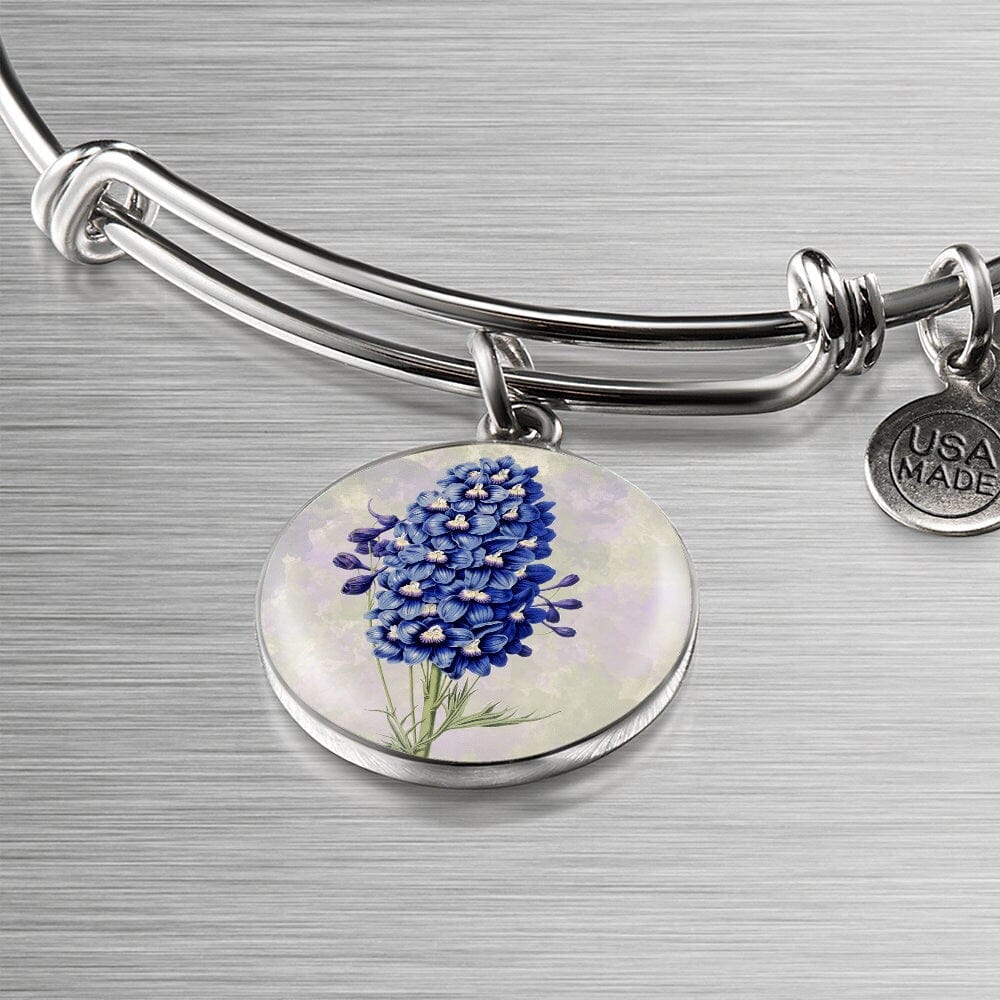 ShineOn Fulfillment Jewelry Personalized Larkspur Vintage Art, Custom Pendant and Luxury Bangle - Personalized Engraving Available, Gift Box Included, Free Shipping