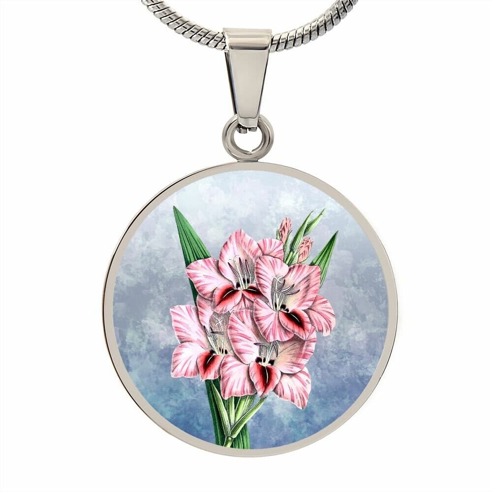 ShineOn Fulfillment Jewelry Personalized Gladiolus Vintage Art, Custom Pendant and Luxury Necklace - Personalized Engraving Available, Gift Box Included, Free Shipping
