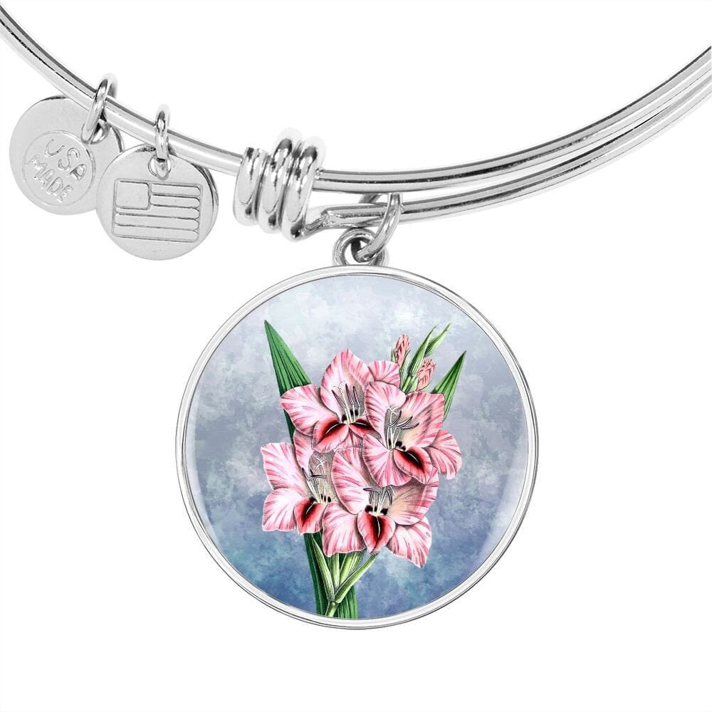 ShineOn Fulfillment Jewelry Personalized Gladiolus Vintage Art, Custom Pendant and Luxury Bangle - Personalized Engraving Available, Gift Box Included, Free Shipping