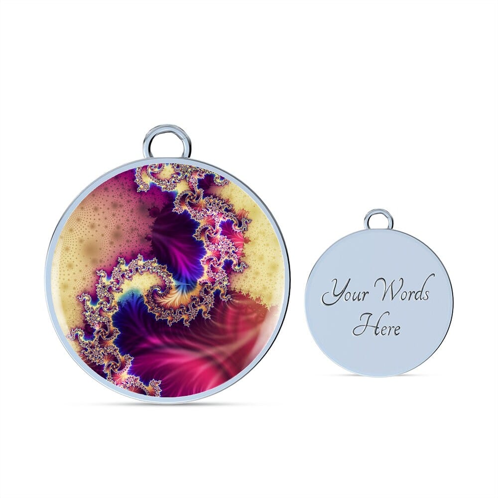 ShineOn Fulfillment Jewelry Personalized Spiral Waves Fractal Original Art, Custom Pendant with Luxury Bangle - Personalized Engraving Available, Gift Box Included