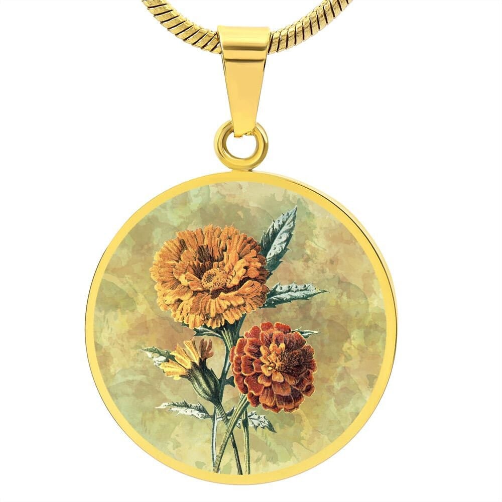 ShineOn Fulfillment Jewelry Personalized Marigold Vintage Art, Custom Pendant and Luxury Necklace - Personalized Engraving Available, Gift Box Included, Free Shipping