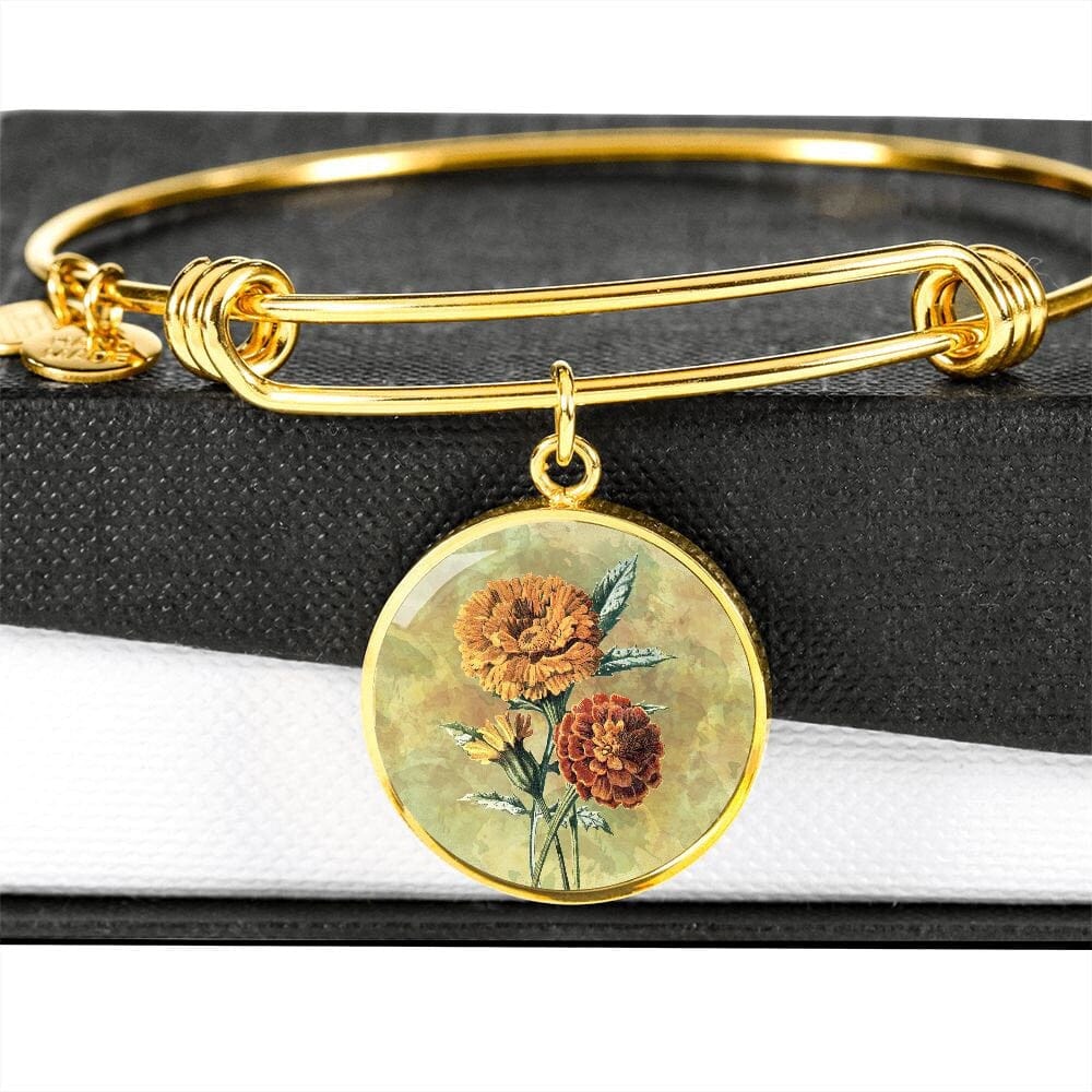 ShineOn Fulfillment Jewelry Personalized Marigold Vintage Art, Custom Pendant and Luxury Bracelet - Personalized Engraving Available, Gift Box Included, Free Shipping