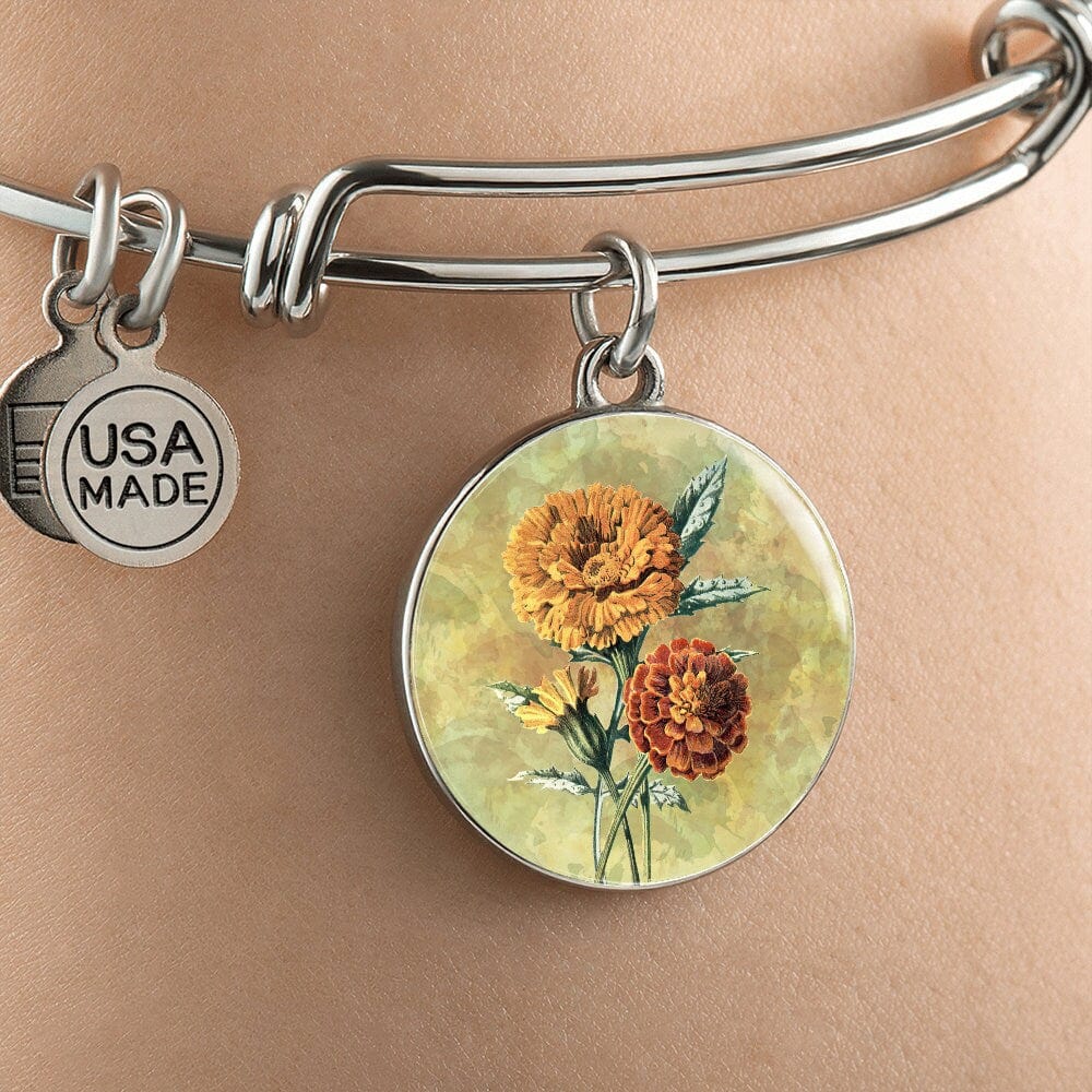 ShineOn Fulfillment Jewelry Personalized Marigold Vintage Art, Custom Pendant and Luxury Bracelet - Personalized Engraving Available, Gift Box Included, Free Shipping