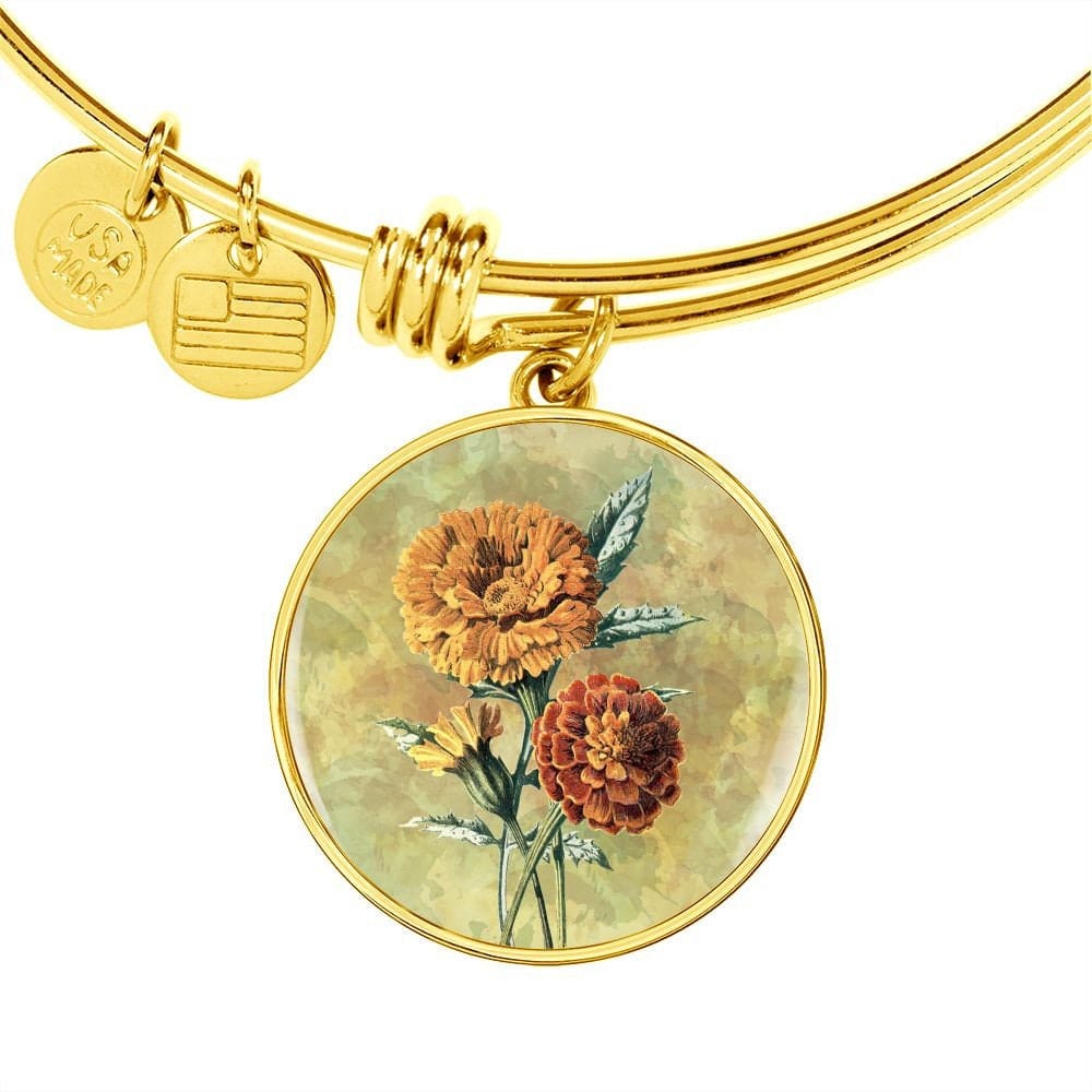 ShineOn Fulfillment Jewelry Personalized Marigold Vintage Art, Custom Pendant and Luxury Bracelet - Personalized Engraving Available, Gift Box Included, Free Shipping