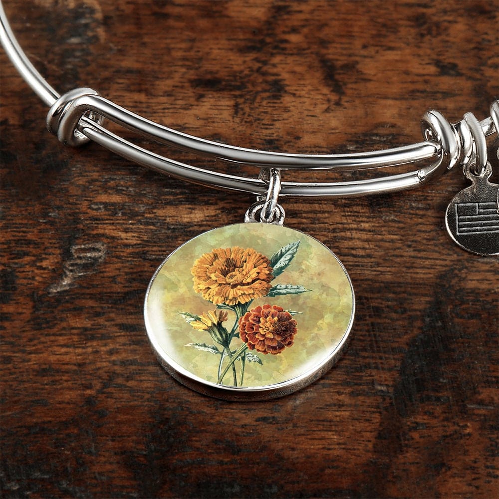 ShineOn Fulfillment Jewelry Personalized Marigold Vintage Art, Custom Pendant and Luxury Bracelet - Personalized Engraving Available, Gift Box Included, Free Shipping