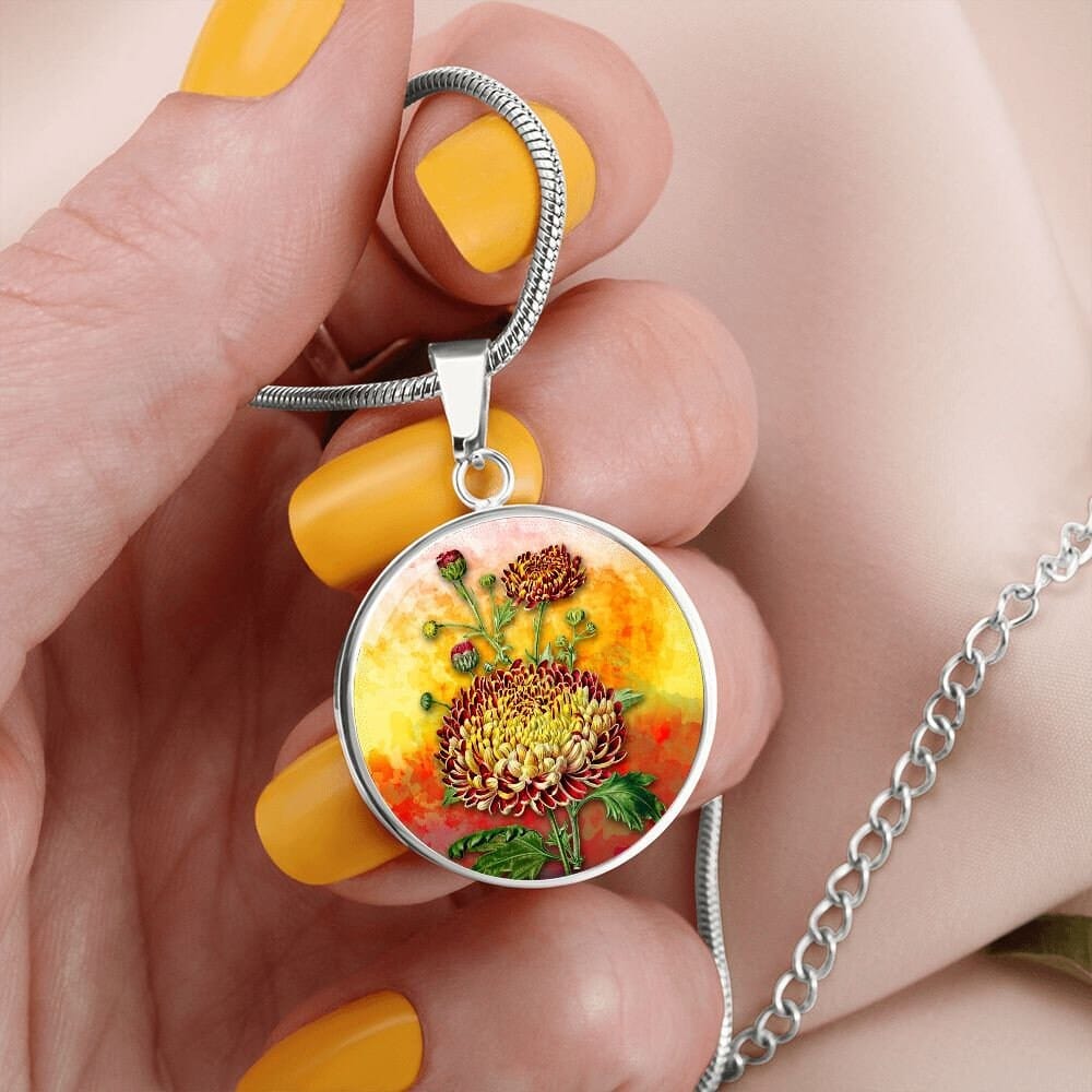 ShineOn Fulfillment Jewelry Personalized Chrysanthemum Art, Custom Pendant & Luxury Necklace - Personalized Engraving Available, Gift Box Included, Free Shipping