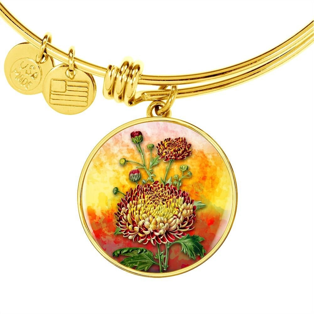 ShineOn Fulfillment Jewelry Personalized Chrysanthemum Vintage Art, Custom Pendant & Luxury Bangle - Personalized Engraving Available, Gift Box Included, Free Shipping