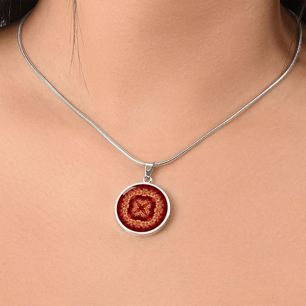 ShineOn Fulfillment Jewelry Personalized Spiral Fire Fractal Original Art, Custom Pendant with Luxury Necklace - Personalized Engraving Available, Gift Box Included