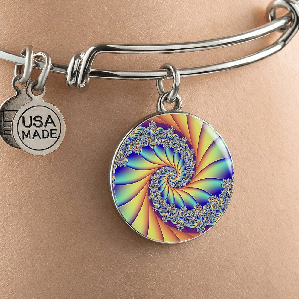 ShineOn Fulfillment Jewelry Personalized Infinite Spiral Fractal Original Art, Custom Pendant with Luxury Bangle - Personalized Engraving Available, Gift Box Included