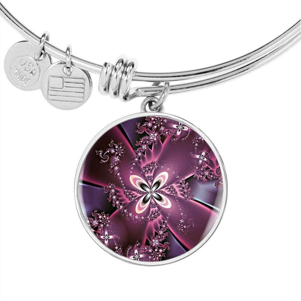ShineOn Fulfillment Jewelry Personalized Purple Flower Fractal Original Art, Custom Pendant with Luxury Bangle - Personalized Engraving Available, Gift Box Included