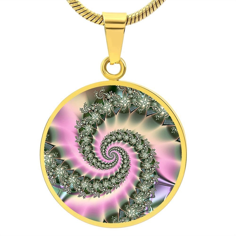 ShineOn Fulfillment Jewelry Personalized Spiral Flower Fractal Original Art, Custom Pendant with Luxury Necklace - Personalized Engraving Available, Gift Box Included