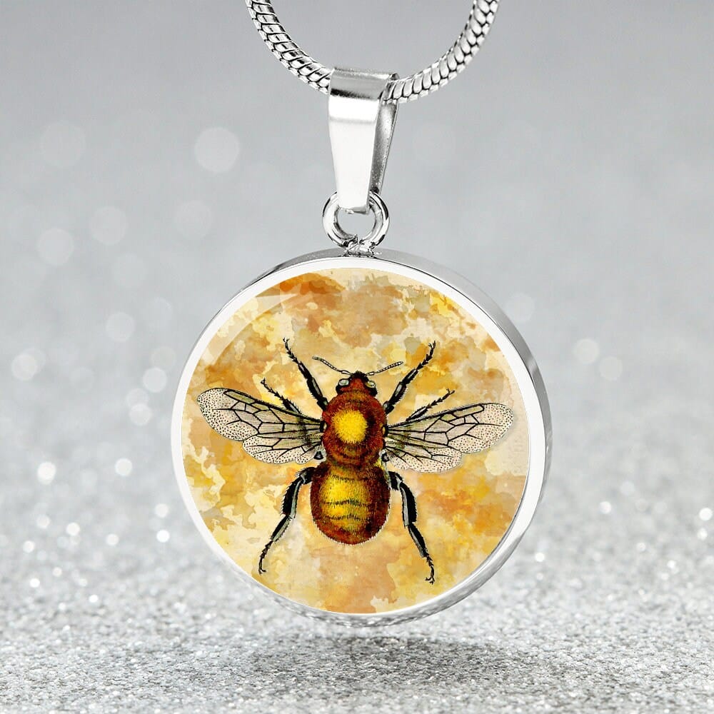ShineOn Fulfillment Jewelry Personalized Bee Restored Vintage Art Drawing, Custom Pendant with Luxury Necklace - Personalized Engraving Available, Gift Box Included