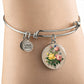 ShineOn Fulfillment Jewelry Personalized Flower Bouquet Restored Vintage Art, Custom Pendant with Luxury Bangle - Personalized Engraving Available, Gift Box Included