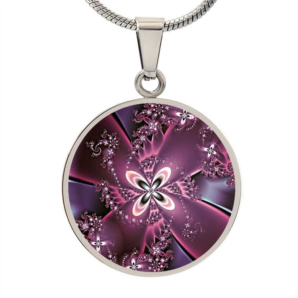 ShineOn Fulfillment Jewelry Personalized Purple Flower Fractal Original Art, Custom Pendant with Luxury Necklace - Personalized Engraving Available, Gift Box Included