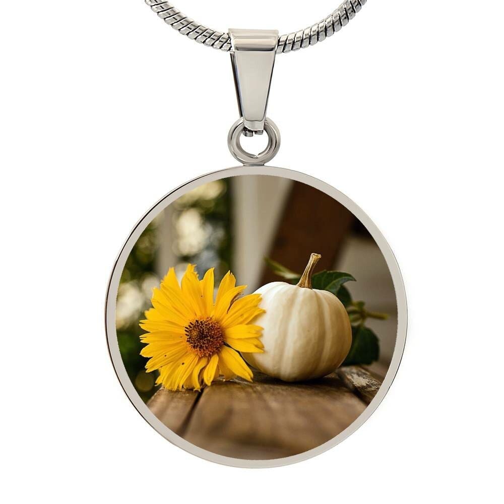 ShineOn Fulfillment Jewelry Personalized Yellow Flower and White Pumpkin Art, Custom Pendant with Luxury Necklace - Personalized Engraving Available, Gift Box Included
