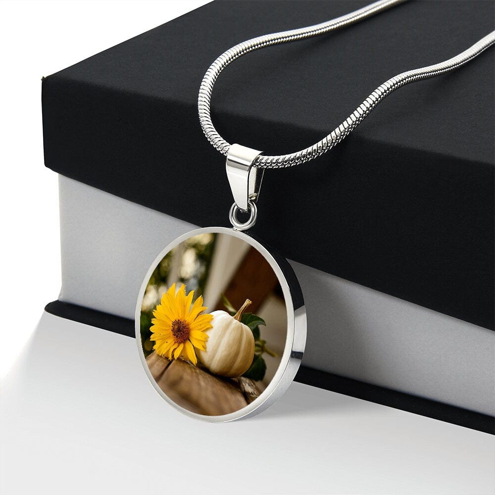 ShineOn Fulfillment Jewelry Personalized Yellow Flower and White Pumpkin Art, Custom Pendant with Luxury Necklace - Personalized Engraving Available, Gift Box Included