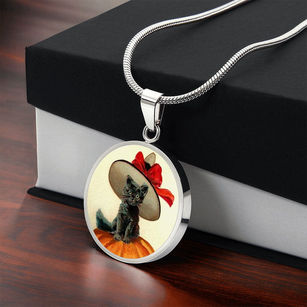 ShineOn Fulfillment Jewelry Personalized Halloween Cat Vintage Art, Custom Pendant & Luxury Necklace-Personalized Engraving Available, Gift Box Included, Free Shipping
