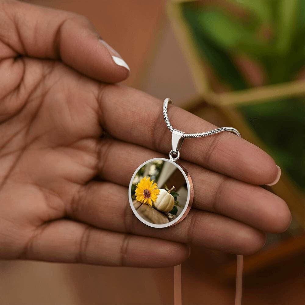 ShineOn Fulfillment Jewelry Personalized Yellow Flower and White Pumpkin Art, Custom Pendant with Luxury Necklace - Personalized Engraving Available, Gift Box Included