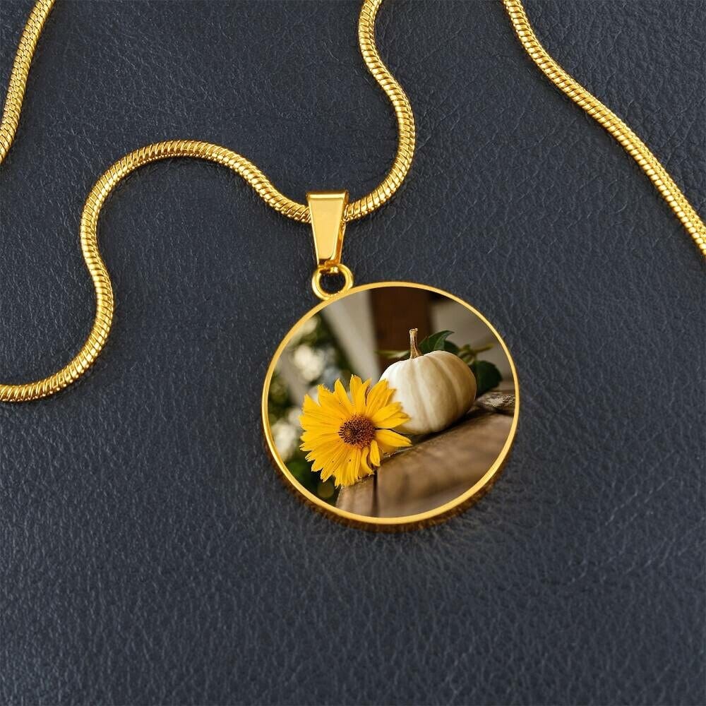 ShineOn Fulfillment Jewelry Personalized Yellow Flower and White Pumpkin Art, Custom Pendant with Luxury Necklace - Personalized Engraving Available, Gift Box Included