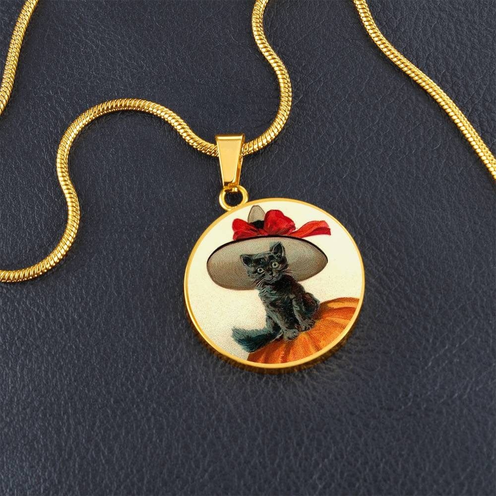ShineOn Fulfillment Jewelry Personalized Halloween Cat Vintage Art, Custom Pendant & Luxury Necklace-Personalized Engraving Available, Gift Box Included, Free Shipping