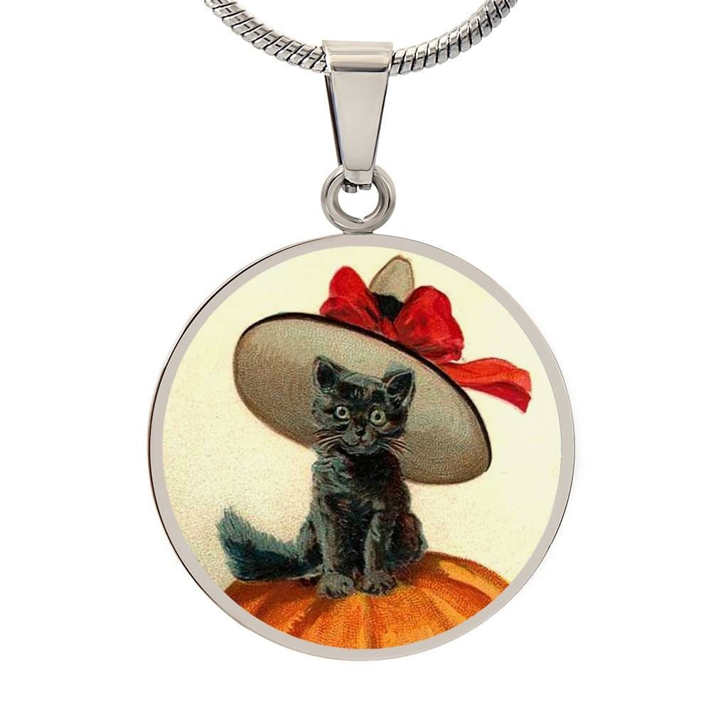 ShineOn Fulfillment Jewelry Personalized Halloween Cat Vintage Art, Custom Pendant & Luxury Necklace-Personalized Engraving Available, Gift Box Included, Free Shipping