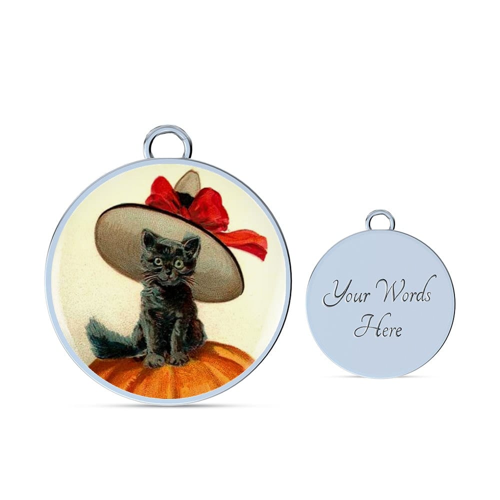 ShineOn Fulfillment Jewelry Personalized Halloween Cat Vintage Art, Custom Pendant & Luxury Bangle-Personalized Engraving Available, Gift Box Included, Free Shipping