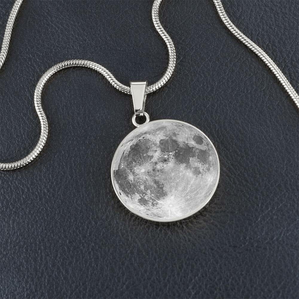ShineOn Fulfillment Jewelry Personalized Full Moon Photo Art, Custom Pendant with Luxury Necklace - Personalized Engraving Available, Gift Box Included, Free Shipping