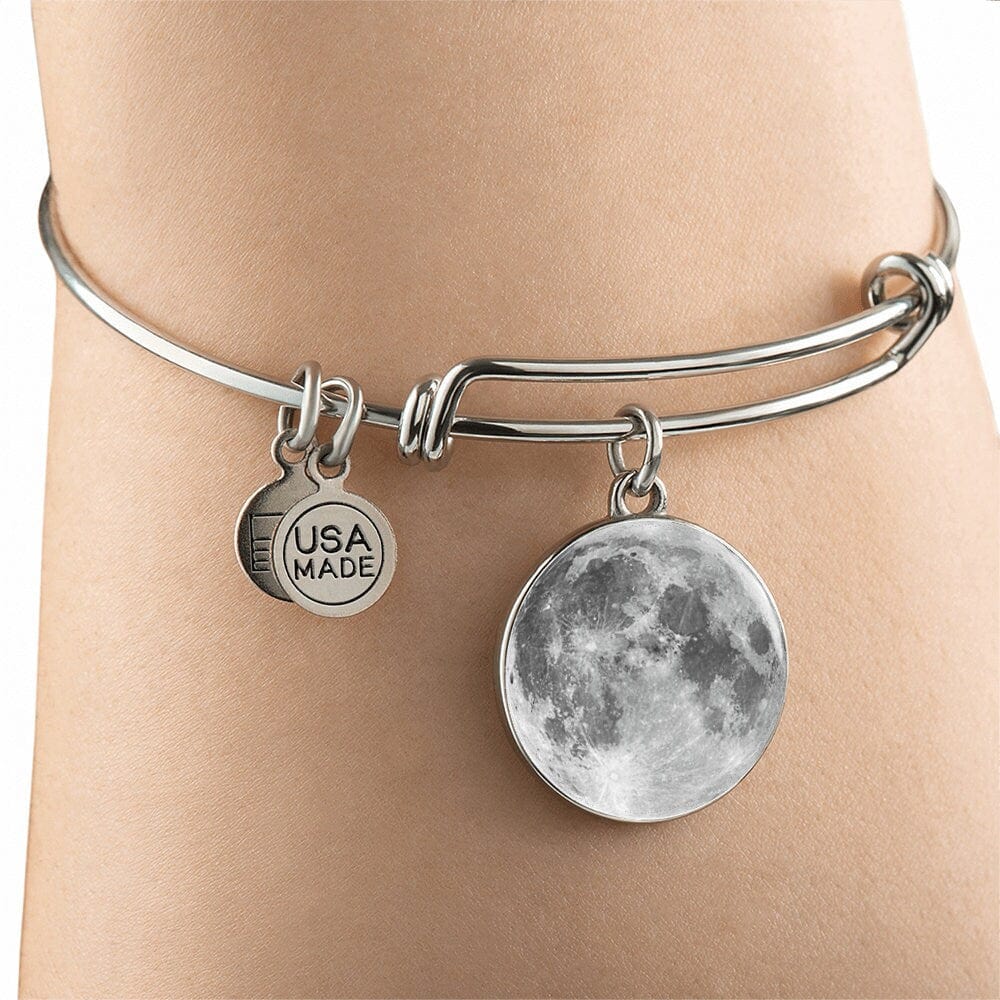 ShineOn Fulfillment Jewelry Personalized Full Moon Photo Art, Custom Pendant with Luxury Bangle - Personalized Engraving Available, Gift Box Included, Free Shipping