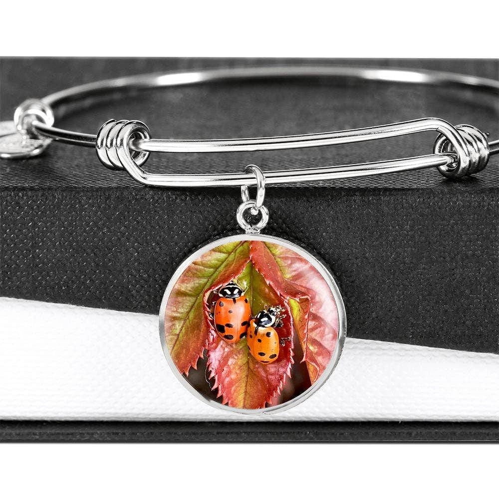 ShineOn Fulfillment Jewelry Personalized Ladybug Photo Art, Custom Pendant with Luxury Bangle - Personalized Engraving Available, Gift Box Included, Free Shipping