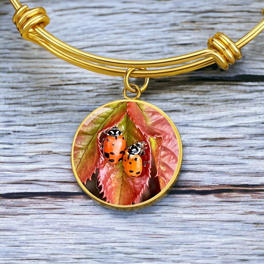 ShineOn Fulfillment Jewelry Personalized Ladybug Photo Art, Custom Pendant with Luxury Bangle - Personalized Engraving Available, Gift Box Included, Free Shipping