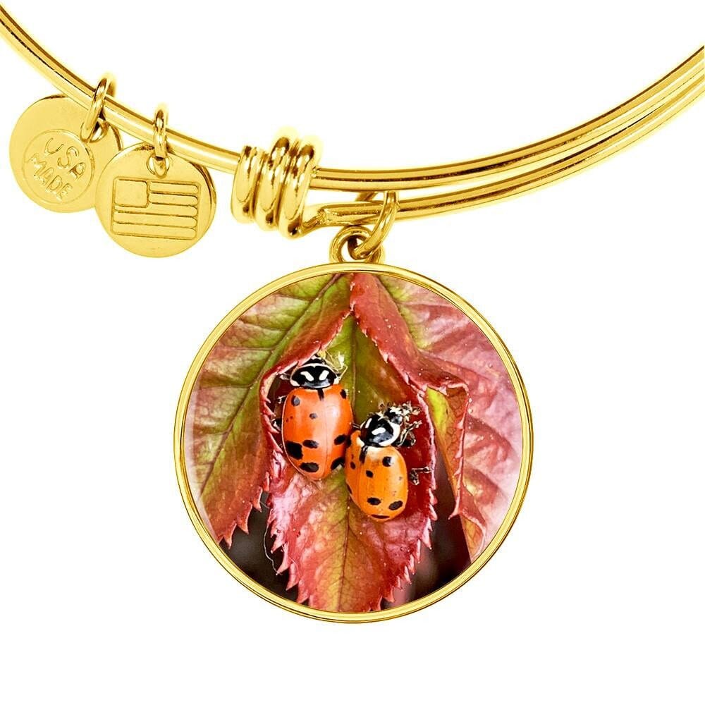 ShineOn Fulfillment Jewelry Personalized Ladybug Photo Art, Custom Pendant with Luxury Bangle - Personalized Engraving Available, Gift Box Included, Free Shipping